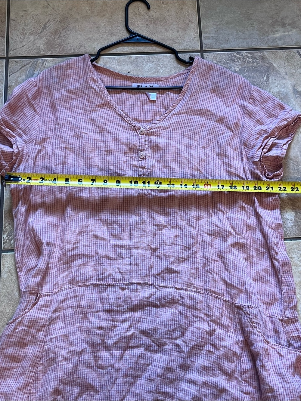 FLAX 100% Linen Pink Plaid Tunic Dress XL Pockets Lagenlook Like New - Picture 7 of 8